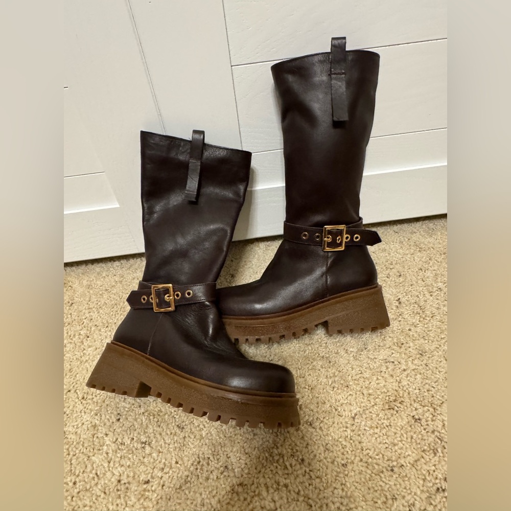 Steve Madden Brown Combat Boots with Chunky Sole